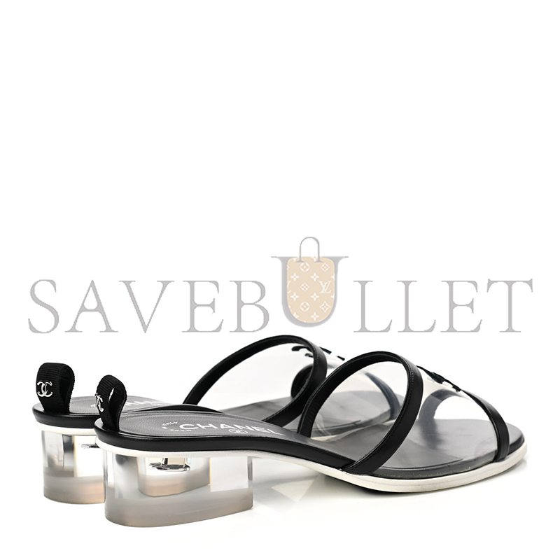 CHANEL LAMBSKIN PVC MULE TRANSPARENT BLACK 